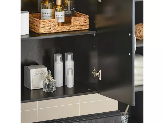 Meuble Haut Armoire de Toilettes Salle de Bain Suspendue 2 Portes Noir, FRG231-SCH