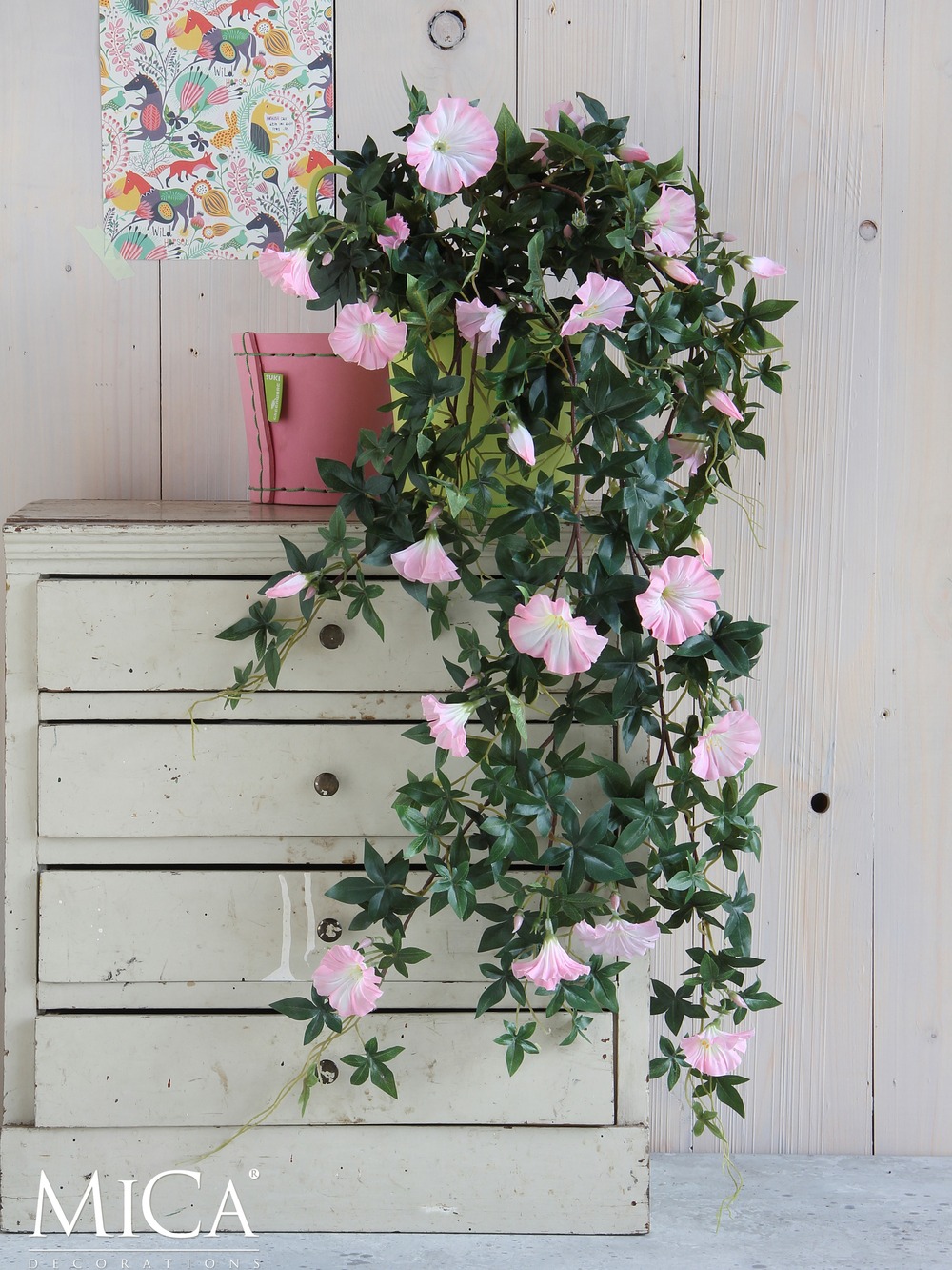 Mica decorations - petunia artificielle suspendue rose h80