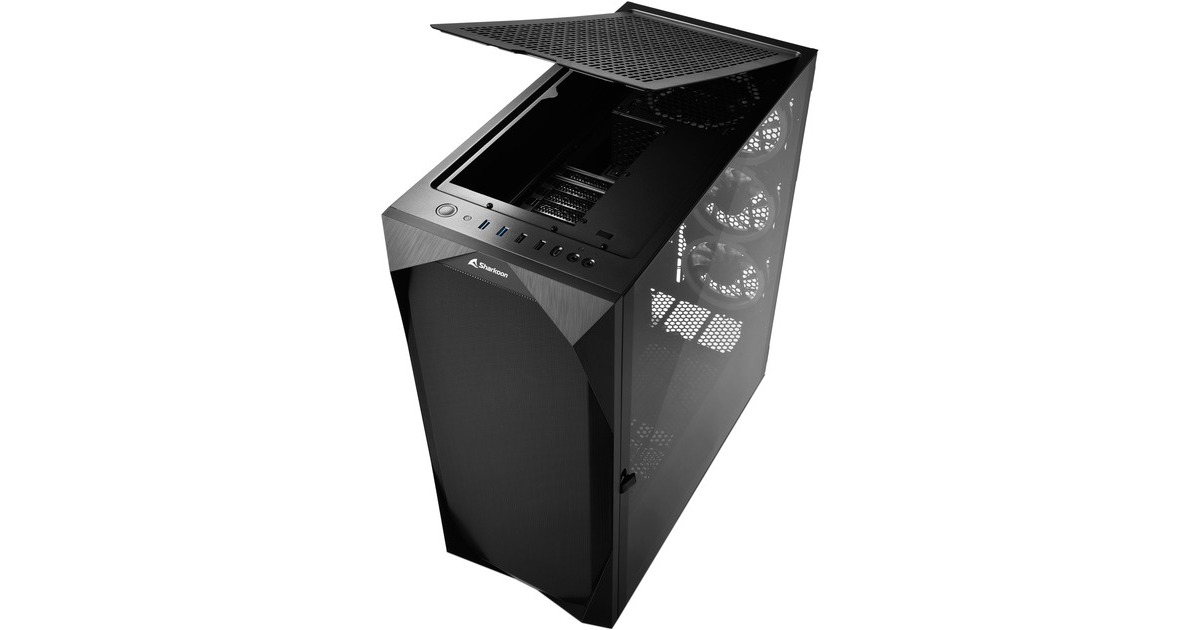 SharkoonREV300 midi tower behuizing  (Zwart | 4x USB-A | 1x USB-C | RGB | Tempered Glass)