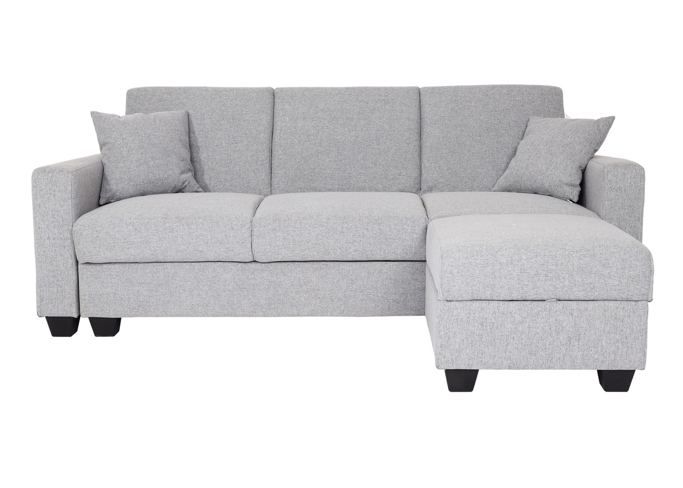 Sofa MCW-H47 mit Ottomane, Couch Sofa Gästebett, Schlaffunktion Stauraum 217x145cm ~ Stoff/Textil hellgrau