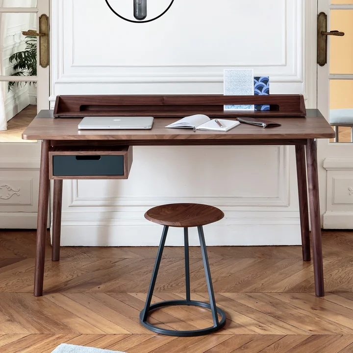 Hartô - Petit Gustave Hocker 45 cm, Walnuss / schiefergrau