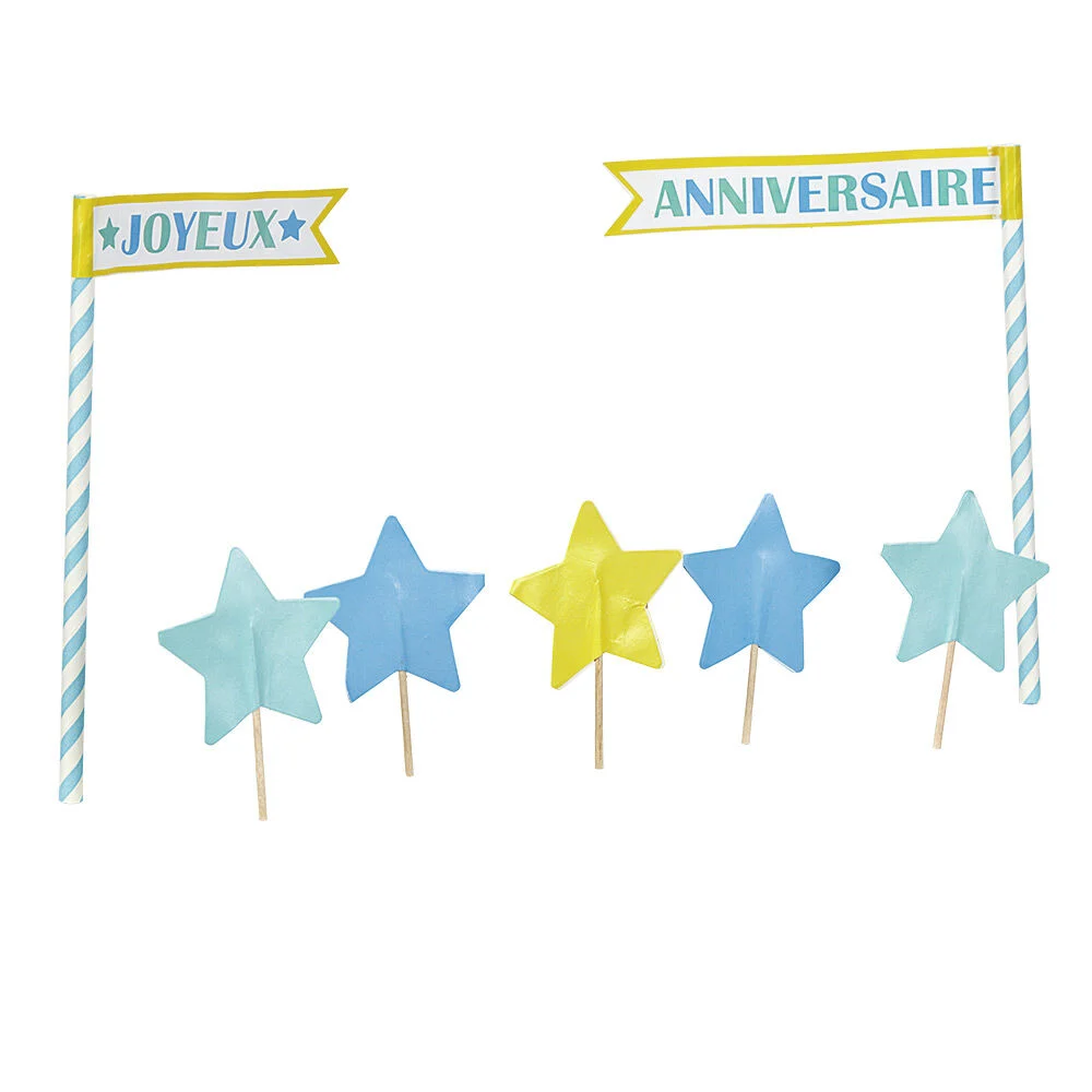 Décoration gâteau Joyeux anniversaire et étoiles