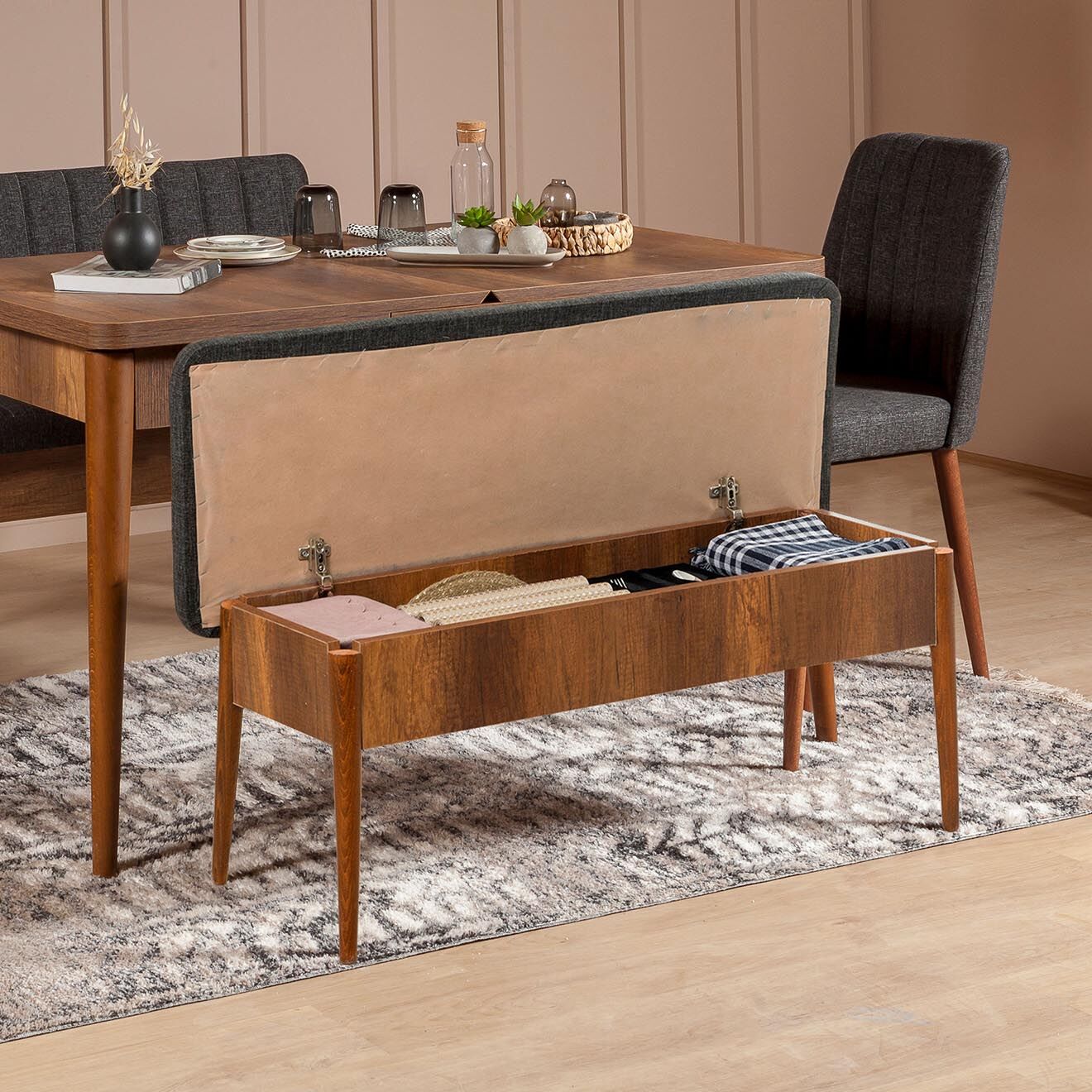 Homitis Ensemble Table + 2 Chaises + 1 Banc Vina 1053 beige/anthracite