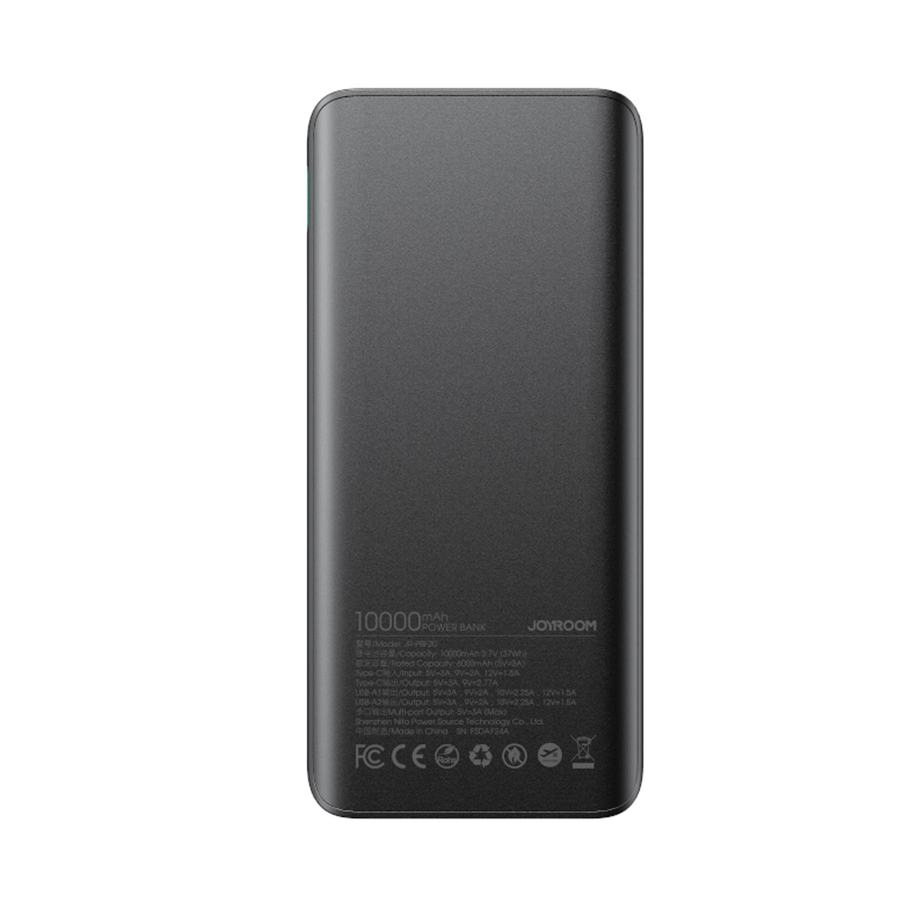 (25W) 10000mAh Dual USB A / USB C Powerbank Power Delivery Ladegerät (JR-PBF20) - Schwarz