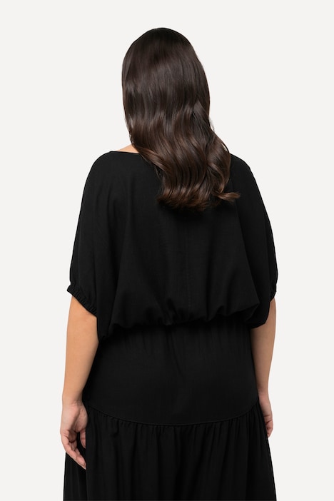 Bluse, Leinenmix, Oversized, U-Boot-Ausschnitt, Halbarm