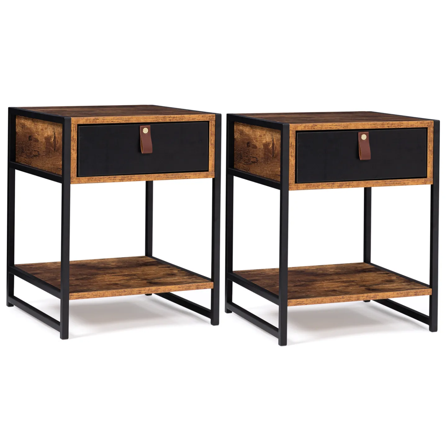 Lot de 2 tables de chevet CHICAGO 1 tiroir avec tablette design industriel