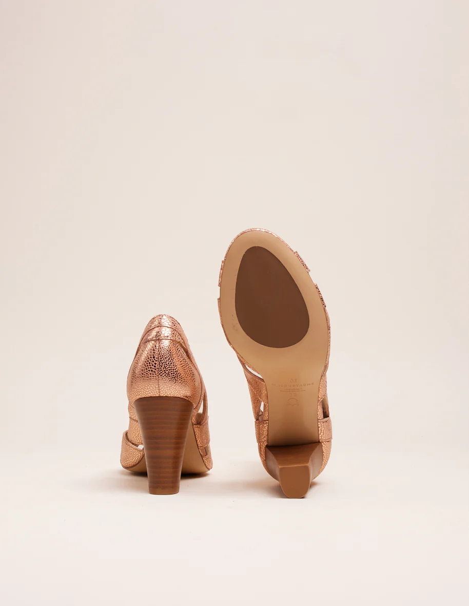 Sandales à talons Clémentine H - Cuir craquelé rose
