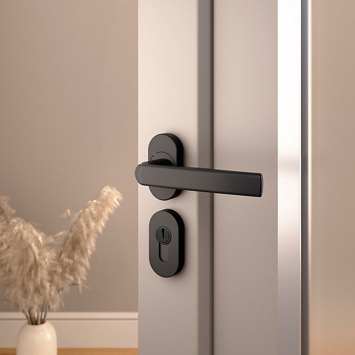 Ensemble poignée sur rosace Sel scroll à visser GoodHome Primel mat gris anthracite