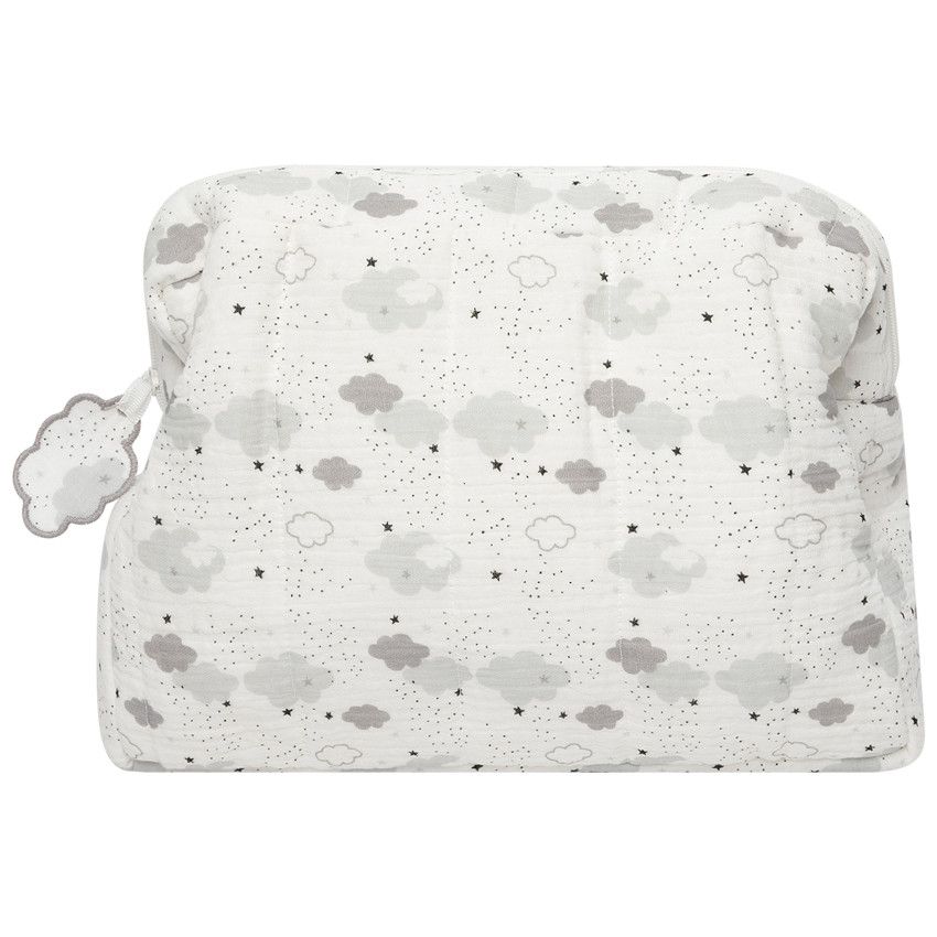 Trousse de toilette en coton imprimé nuages - Ecru