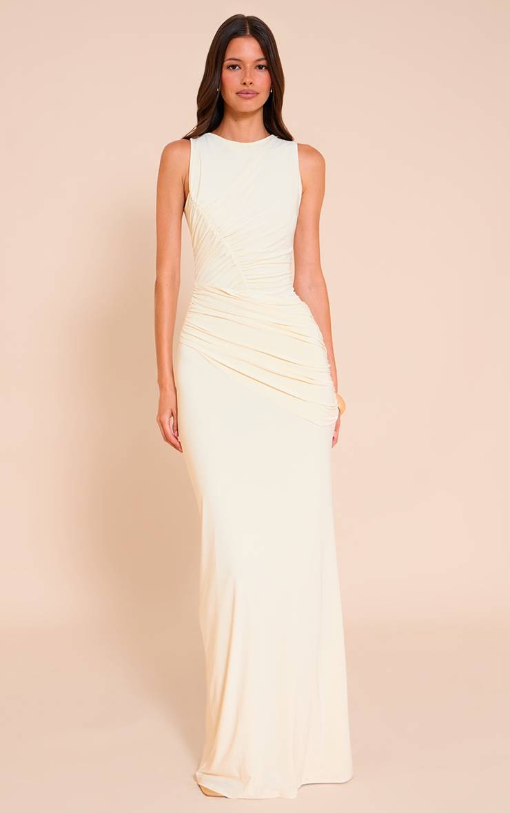 Amande Robe Maxi À Fronces Extrêmes Double Couche Toucher Doux