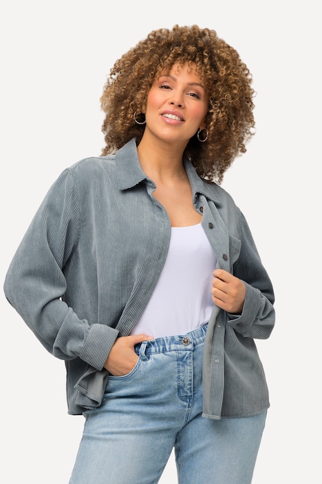 Cord-Shaket, Hemdkragen, Oversized, Knopfleiste, Langarm