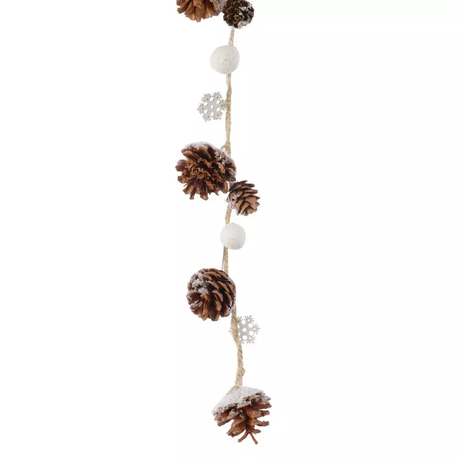 Guirlande flocon et pomme de pin (90 cm) Isaure Naturel enneigé