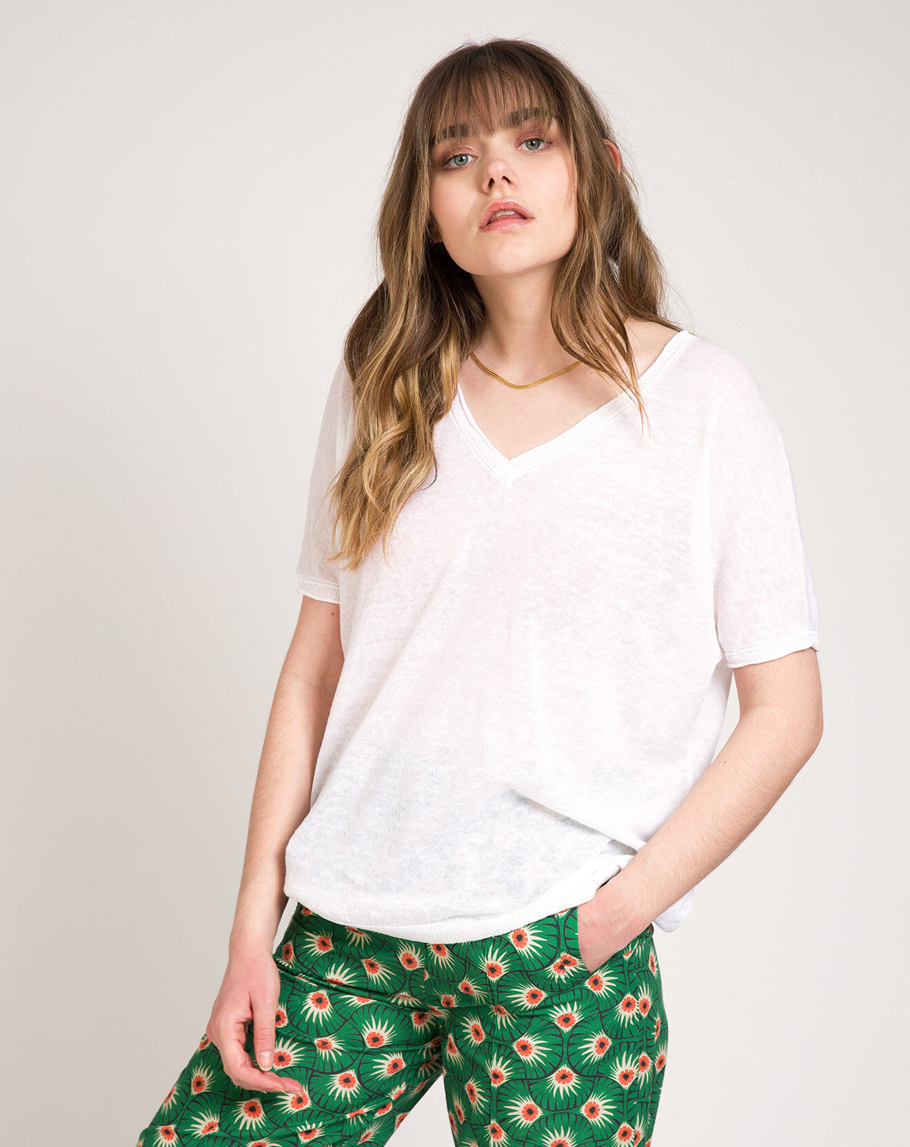 Maison Anje Pull en Lin & Coton Lelena blanc