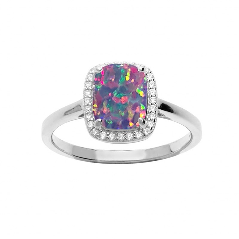 Bague Argent carrée - Opale violette