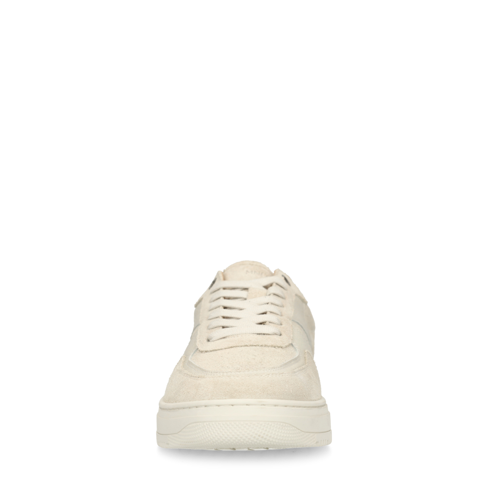 Lichtgrijze suède sneakers met leren details