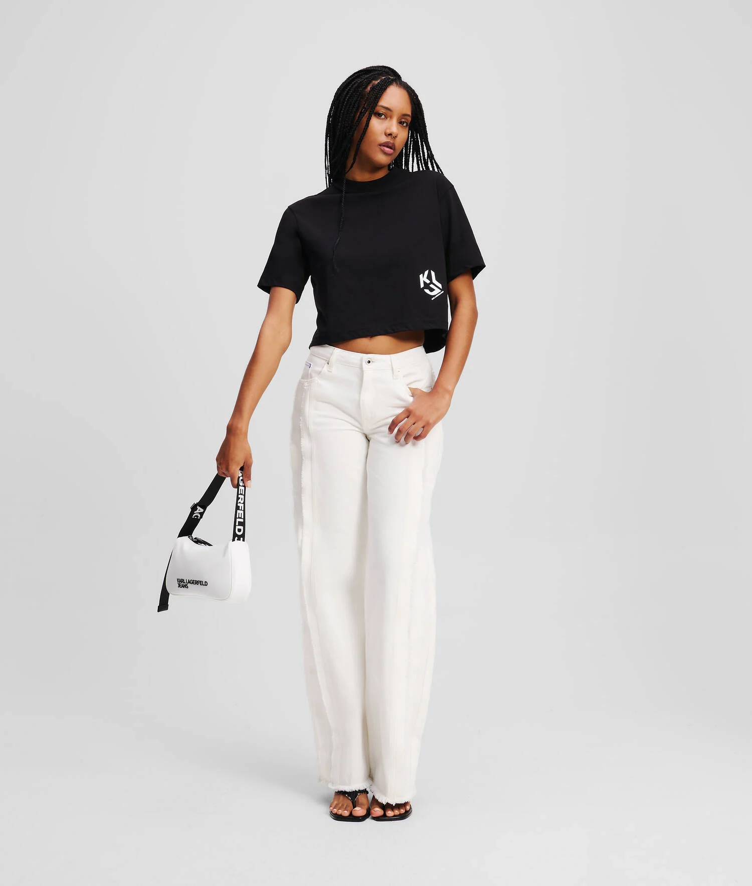 T-SHIRT CROPPED KLJ MONOGRAM - Noir