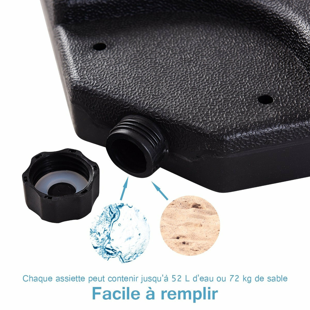 Pieds de parasols 4 bases de parasol remplissable d'eau ou de sable terrasse et jardin