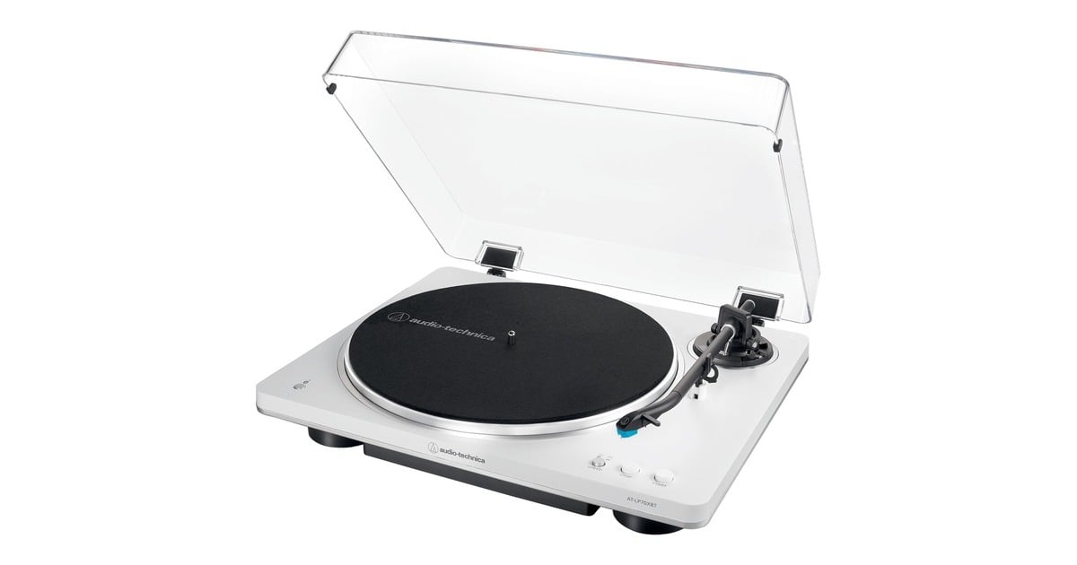 Audio-TechnicaAT-LP70XBT platenspeler  (Wit/zilver, Phono/line-voorversterker, Bluetooth, Volautomatische, Riemaandrijving, 33-1/3 en 45 toeren)