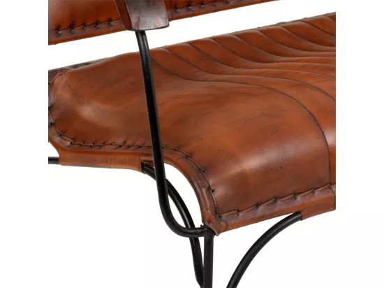 Banc en métal et cuir marron 127x71x76h