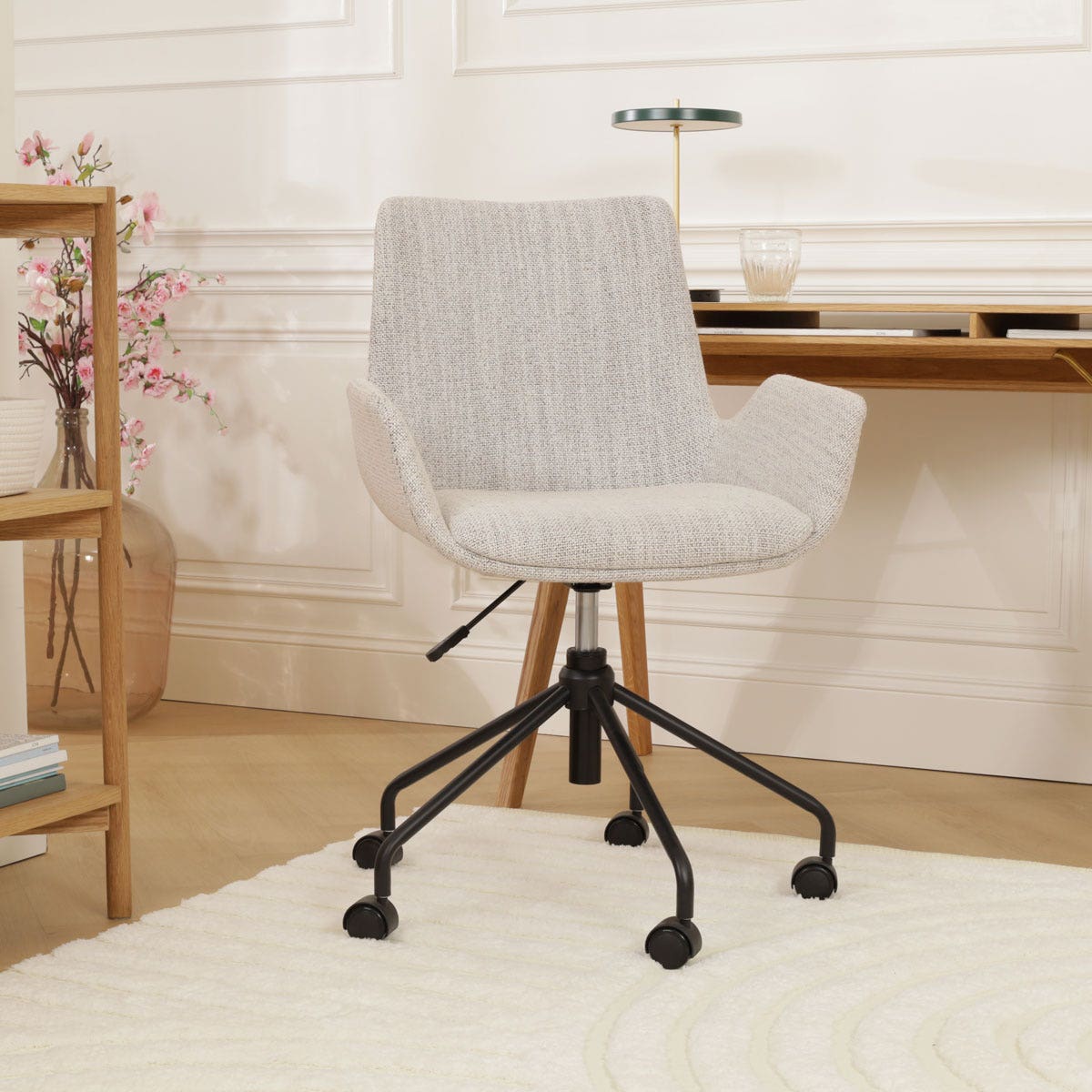 Nolon Nout-Eef Bureaustoel Beige GemÃªleerd - Armleuning - Zwart
