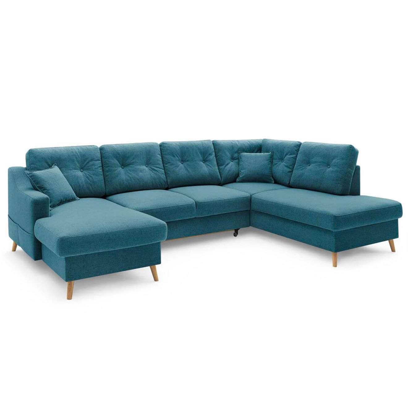 Bobochic Canapé d'angle panoramique convertible gauche Sweden bleu clair - 300x149/90/198x95 cm