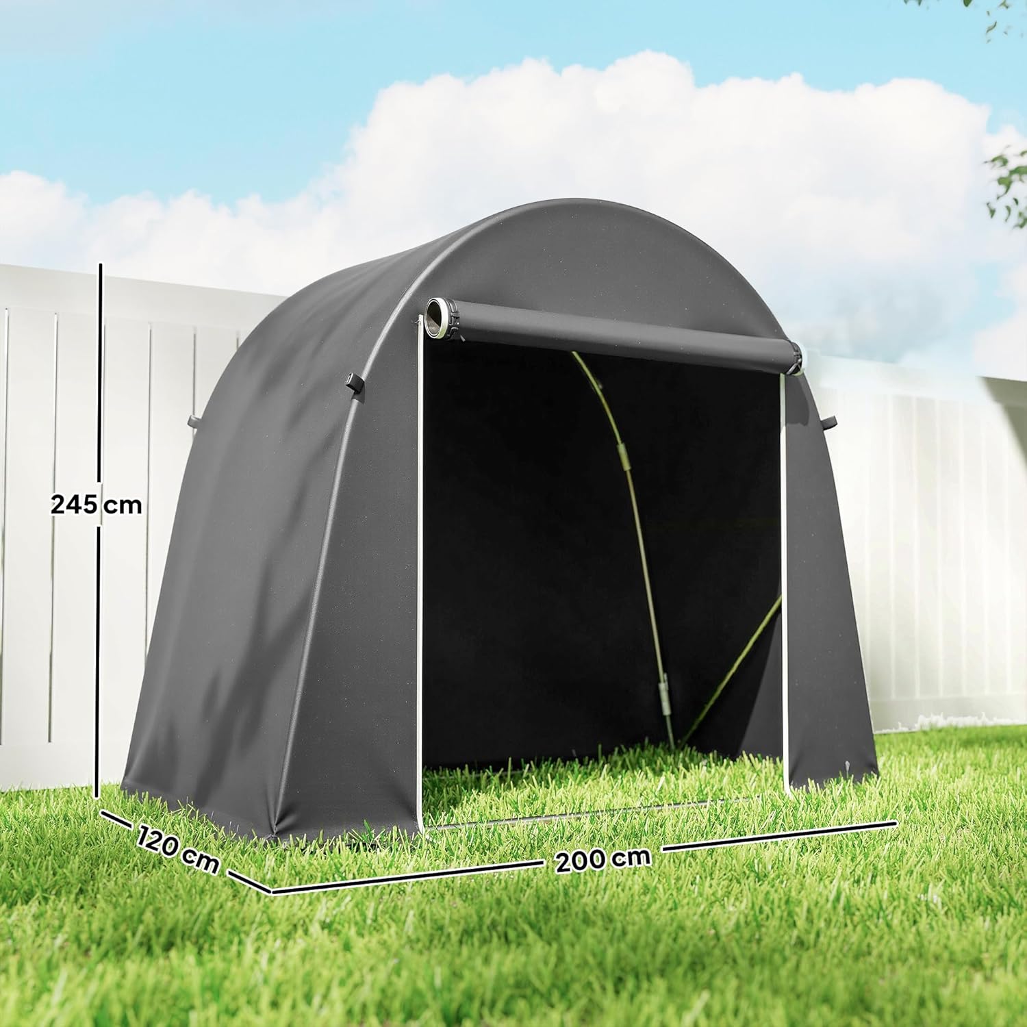 Outsunny Garagenzelt 245x120x200 cm wasserdicht Fahrradgarage mit aufrollbar Reißverschlusstür, wetterfest Lagerzelt Gerätezelt Carport für Fahrräder Gartengeräte Dunkelgrau