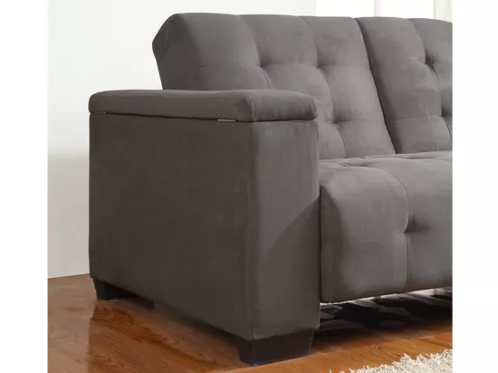 Canapé 3 places clic-clac en microfibre DEVONSHIRE avec tablette centrale rabattable - Gris