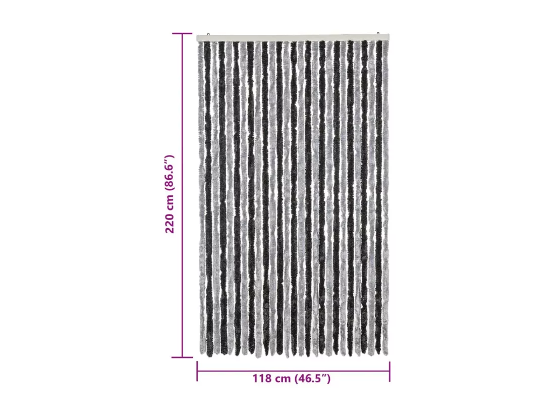Rideau anti-mouches gris et noir 118x220 cm chenille