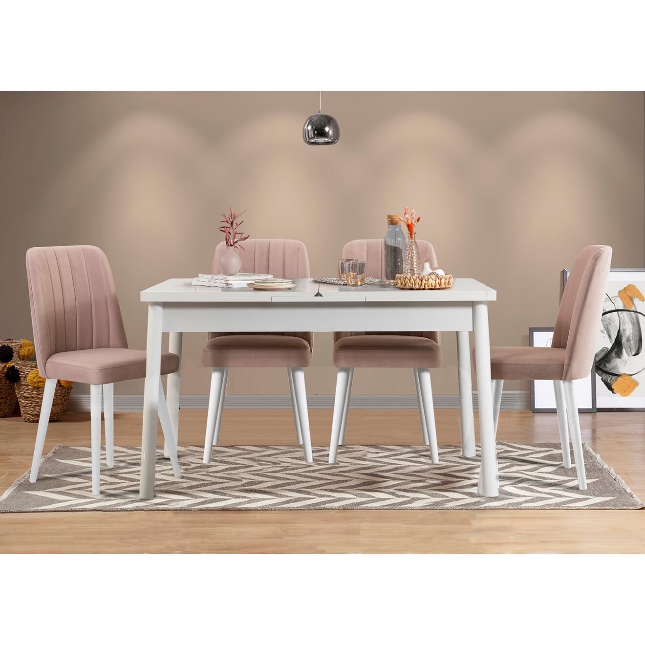 Homitis Ensemble Table + 4 Chaises Santiago 0900 blanc/gris