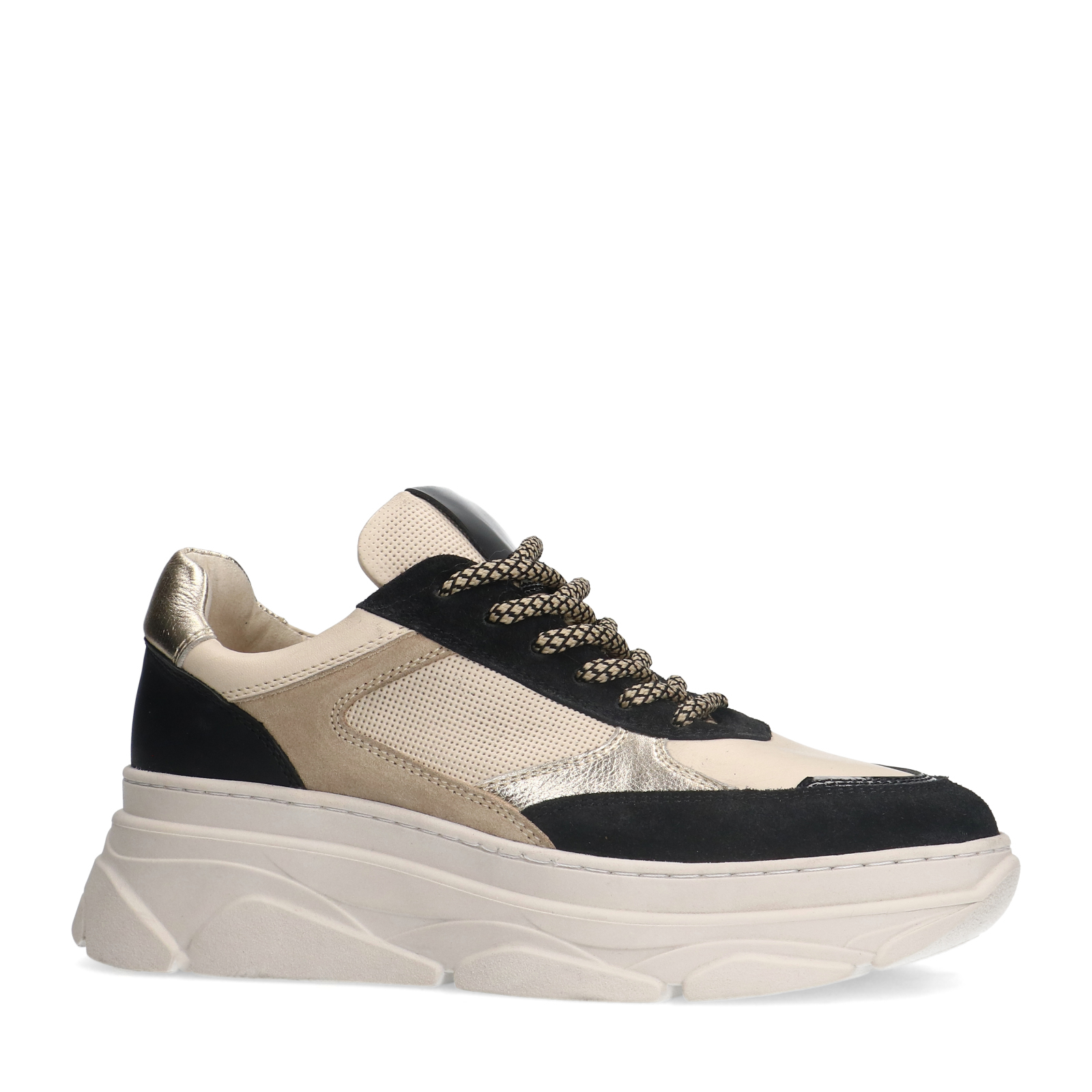 Zwarte leren sneakers met suède details