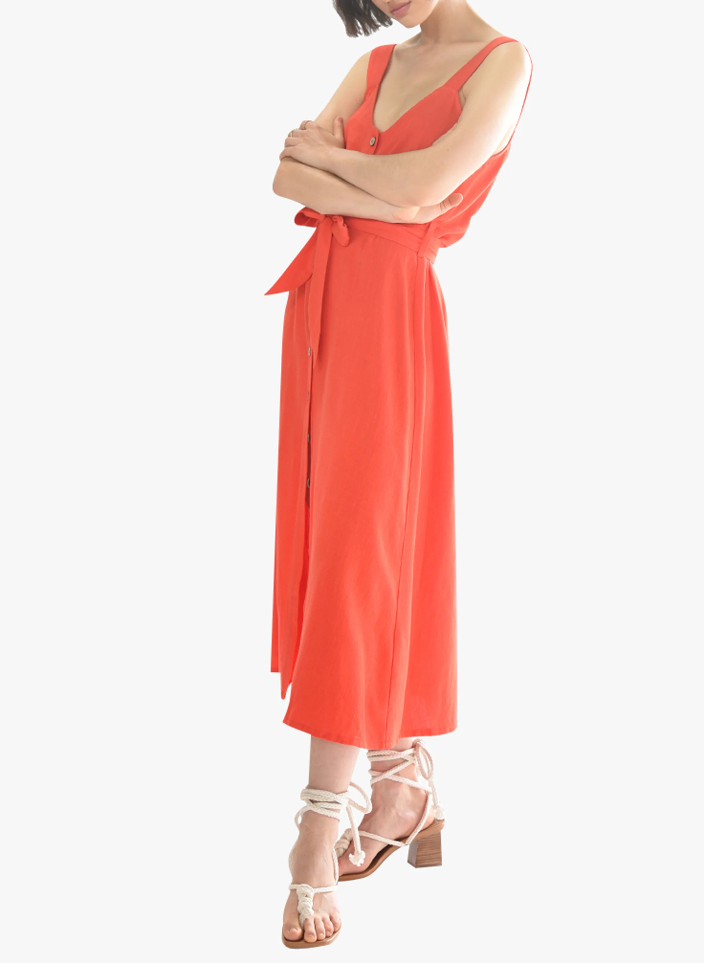 Robe midi col V | Orange