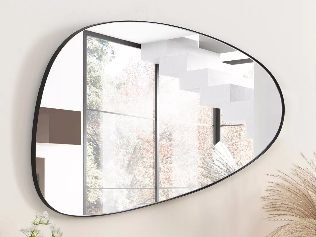 Miroir organique en métal - L. 72 x H. 35 cm - Noir - MANAROLA