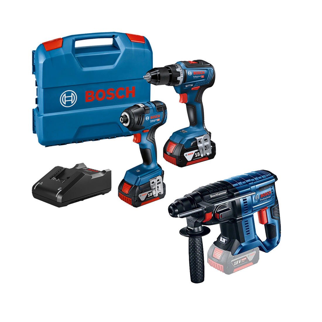 Bosch 3 Tool 18V Profi Set GDR 18V-200 + GSR 18V-55 + GBH 18V-22