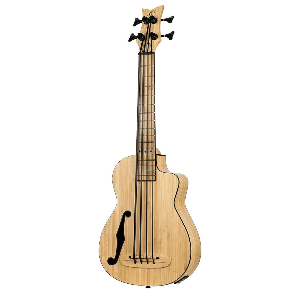 Ortega RUNAB-UB Bamboo Series Short Scale Uke Bass Natural elektrisch-akoestische bas ukelele met gigbag