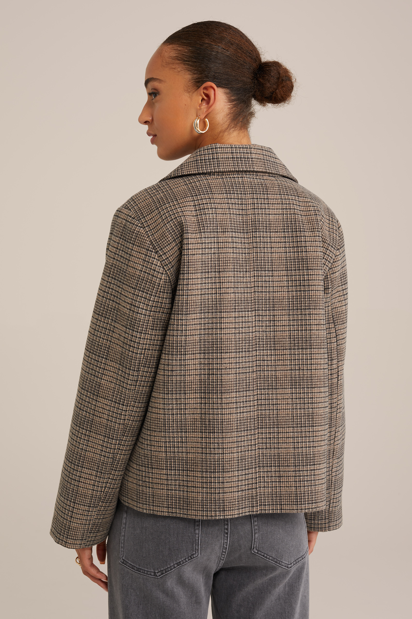 double-breasted jas met dessin WE Fashion Lichtbruin