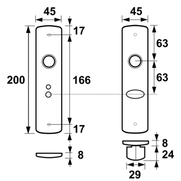 AXA Langschild binnendeur voor badkamerslot/wc-slot 63 mm zwart