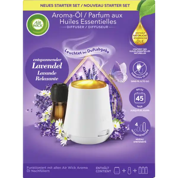 Fühl dich wohl Aroma-Öl Diffuser Entspannender Lavendel Starter-Set