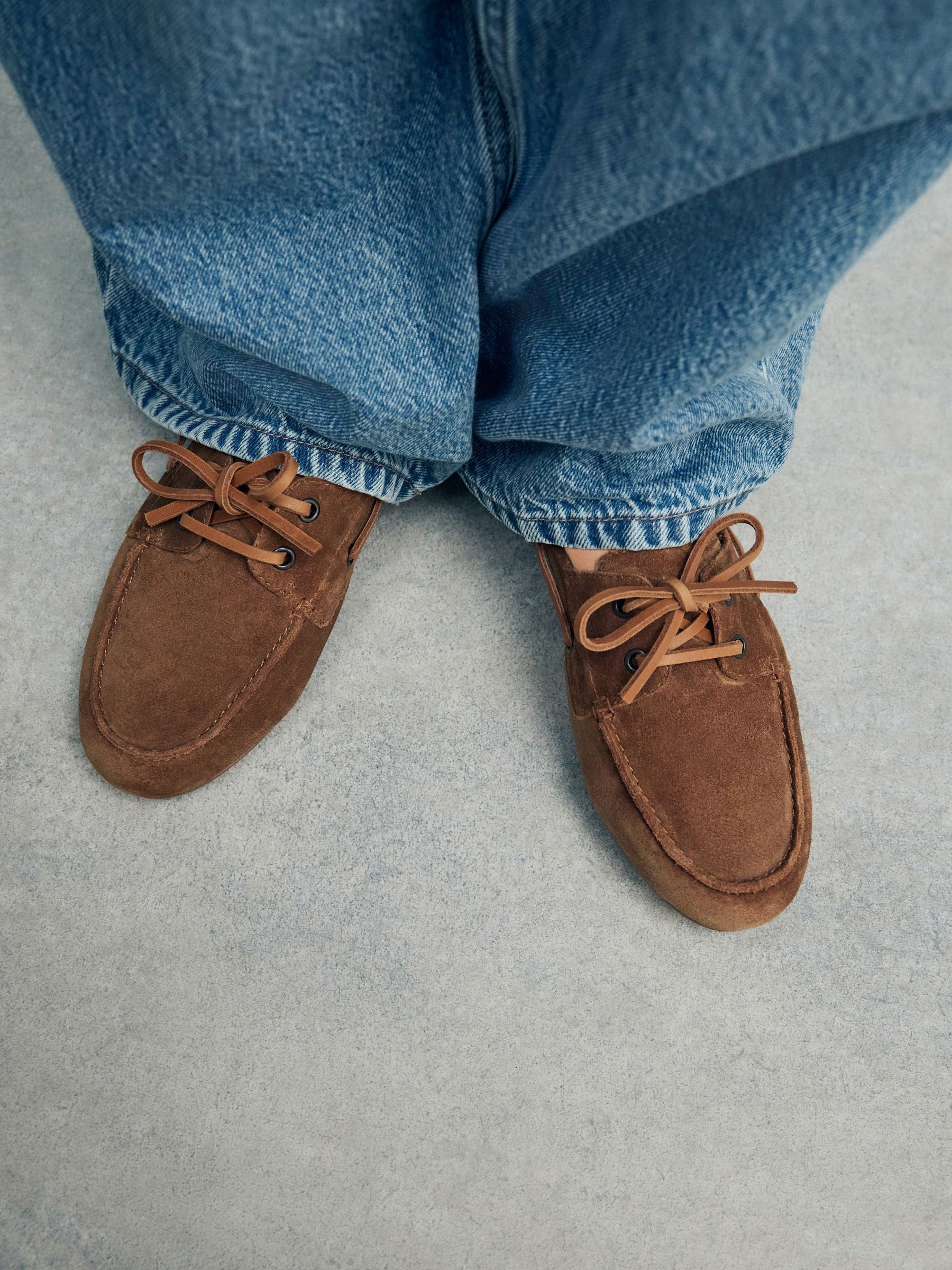 Bruin suède - Leren bootschoenen met ronde neus