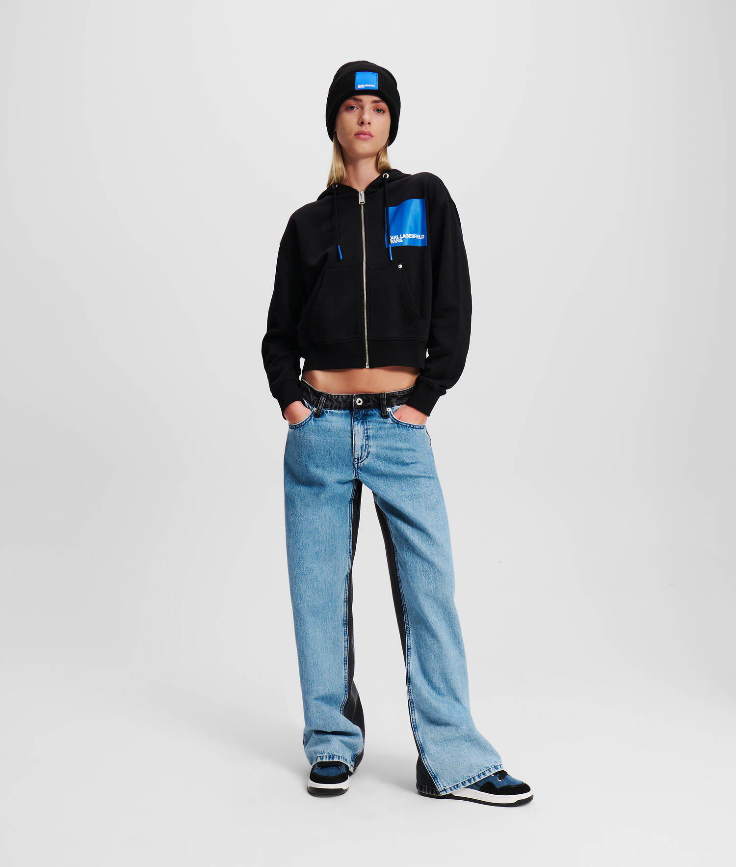 JEAN DÉCONTRACTÉ TAILLE MI-HAUTE À BLOCS DE COULEURS KLJ