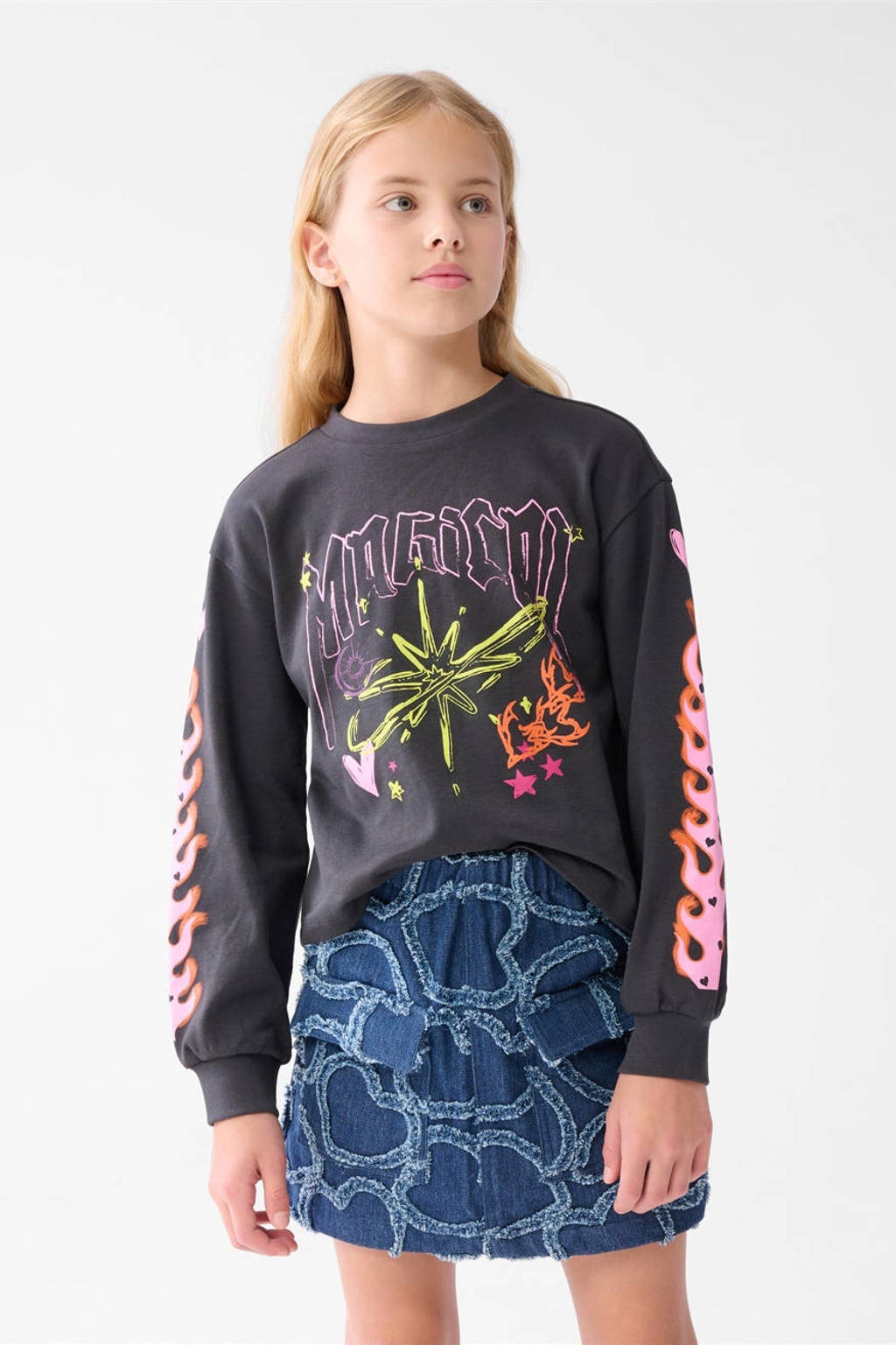 Shoeby sweater met printopdruk donkergrijs