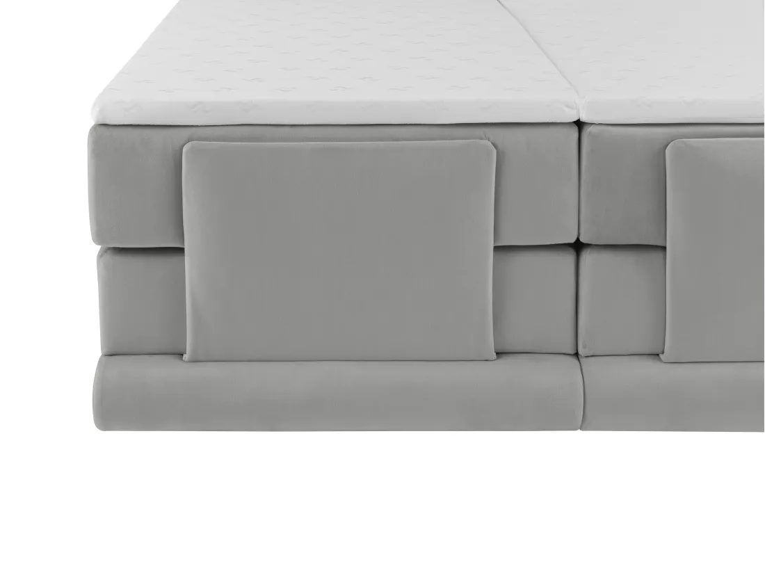 Ensemble complet boxspring tête de lit + sommiers relaxation électrique + matelas + surmatelas - 2 x 80 x 200 cm - Velours - Gris clair - LUMONI de YSMÉE