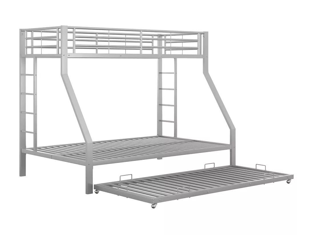 Lit superposé 90/140x200cm avec un lit gigogne 90x190cm - cadre en métal - Argenté
