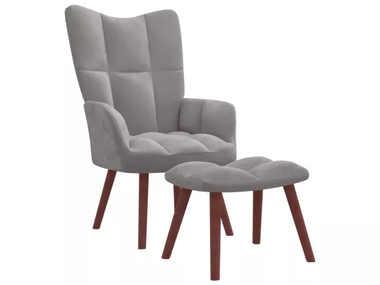 Chaise de relaxation avec repose-pied Gris clair Velours