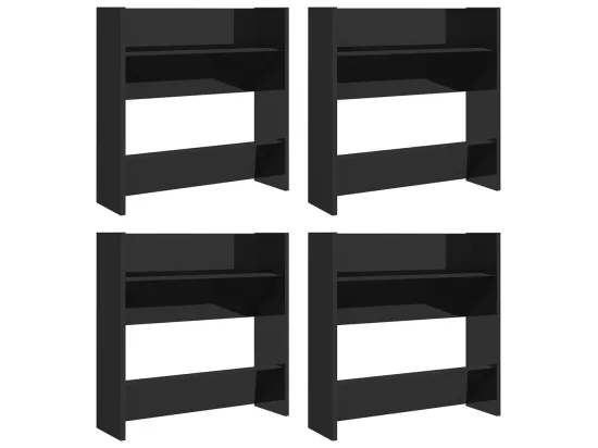 Armoires à chaussures murales 4 pcs Noir brillant 60x18x60 cm