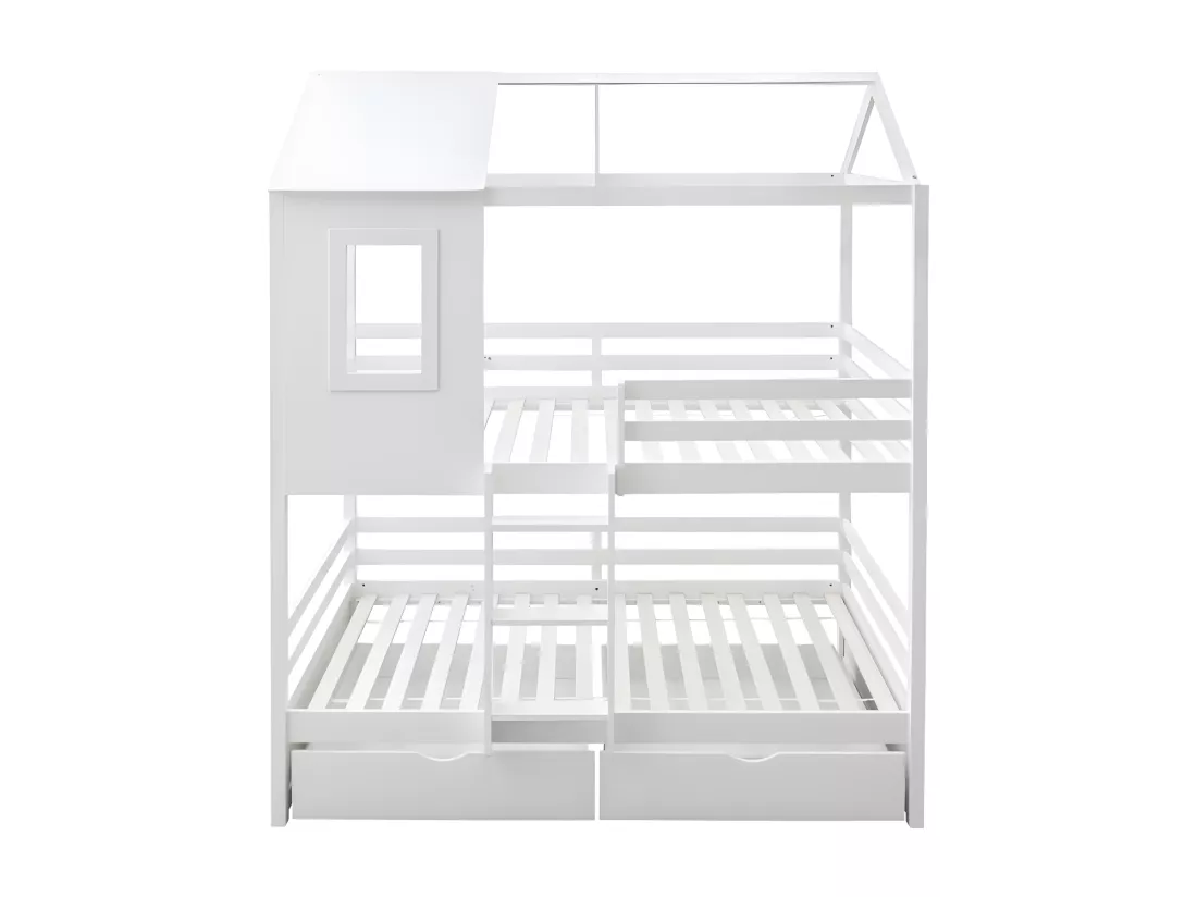 Lit superposé + 2 tiroirs bois blanc 90x190/90x190cm
