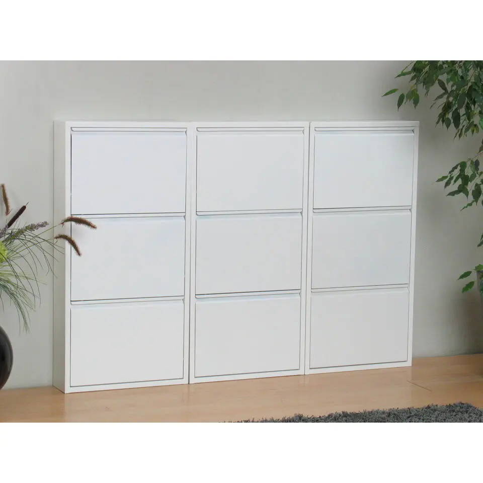 Hioshop Pisa schoenenkast wit metaal met 3 vakken - set van 3