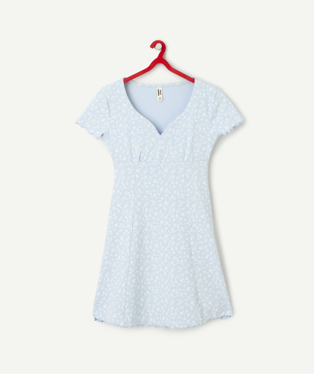 robe fille en coton bio bleu imprimé fleuris