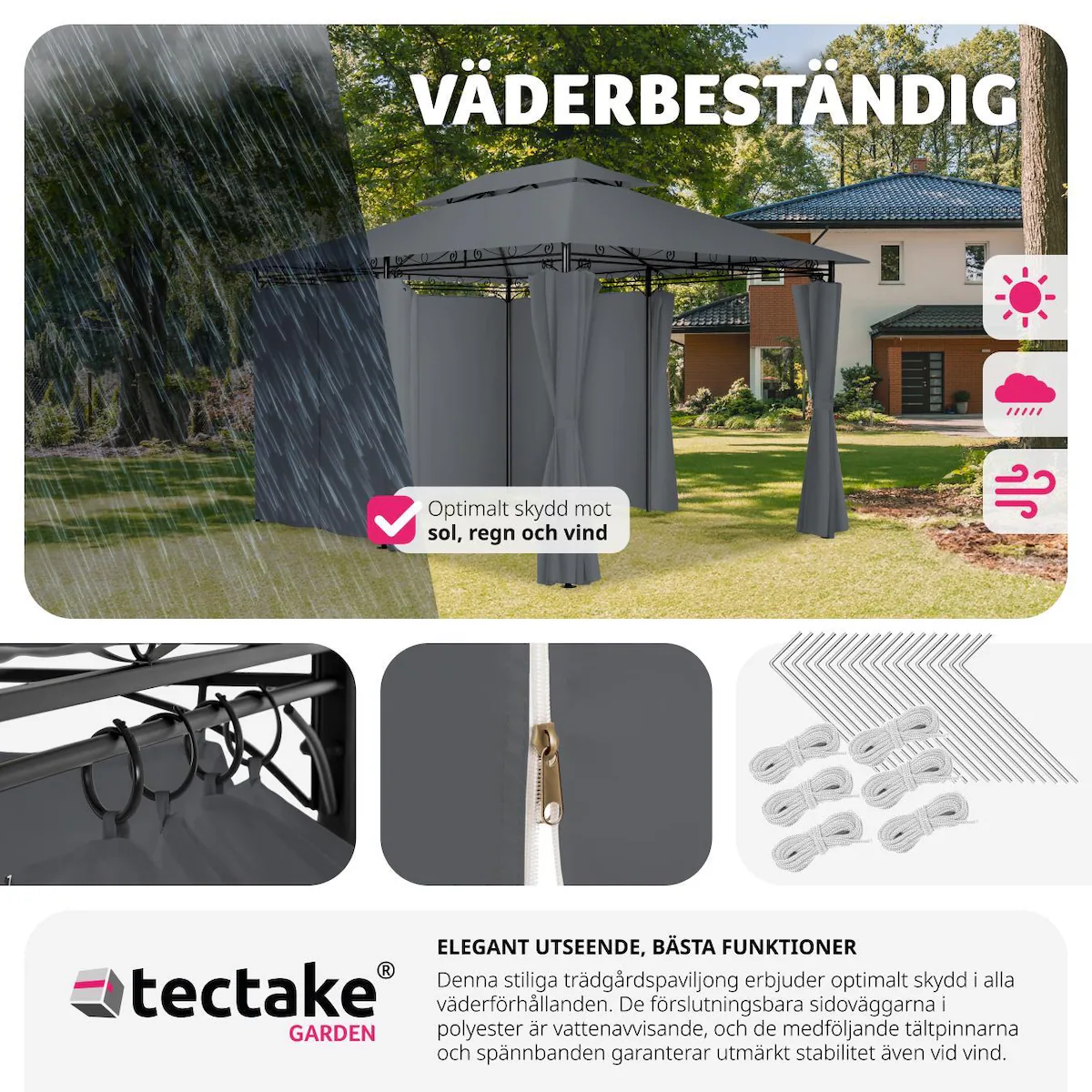 Hagepaviljong, luksus Emine med 6 sider - antrasitt