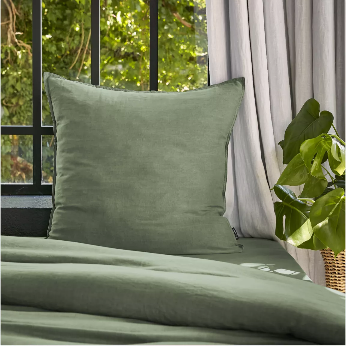 Taie d'oreiller carrée lyocell Tencel™ lavé (63 x 63 cm) Olivia Vert romarin
