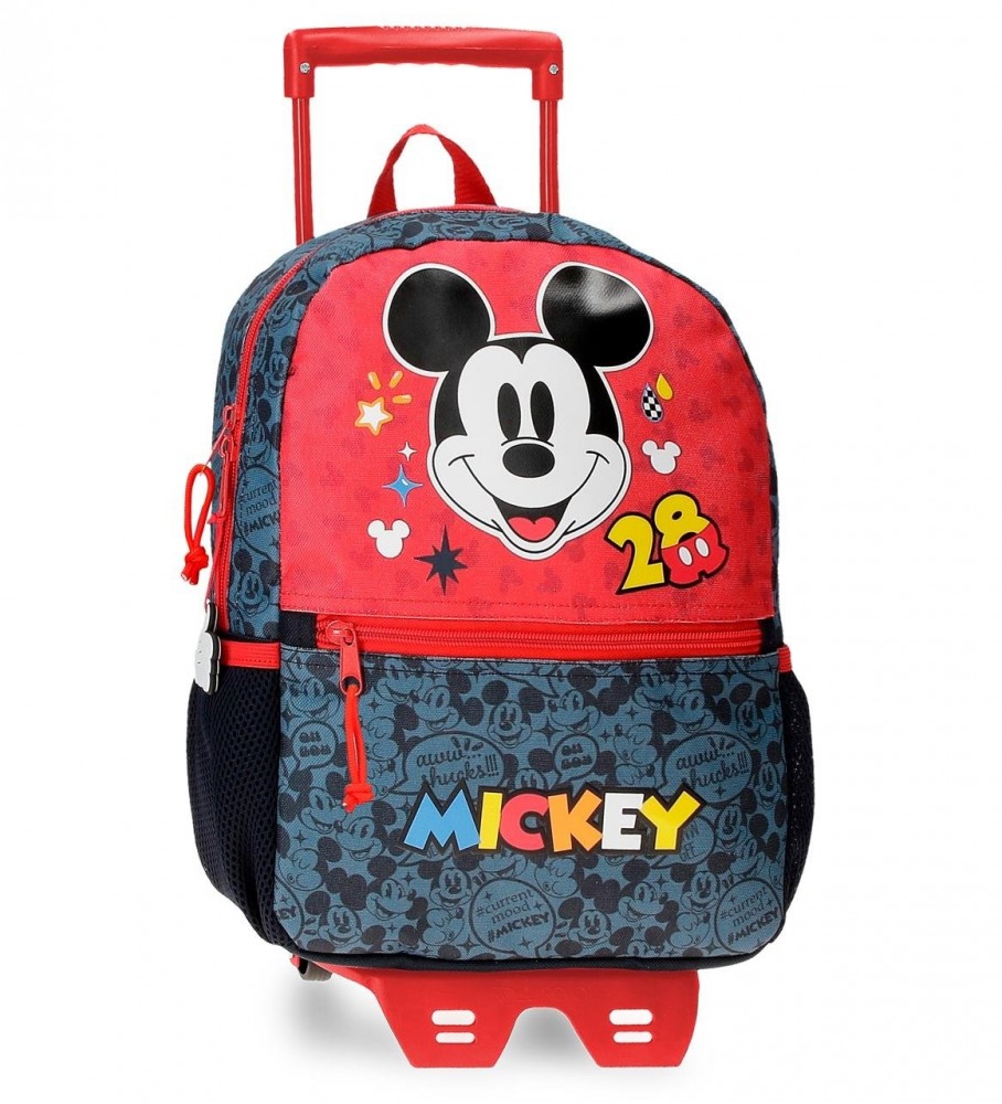 Mochila Joumma Bags Mickey Get Moving 33cm com Rodinhas, Vermelha e Azul - 25x32x12cm -
